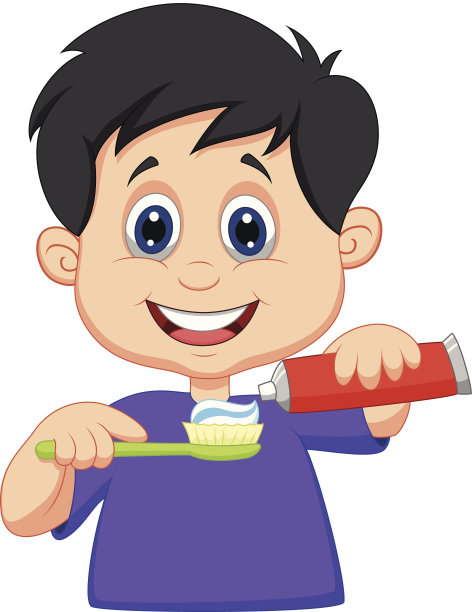 卡通小孩挤牙刷上的牙膏图片下载