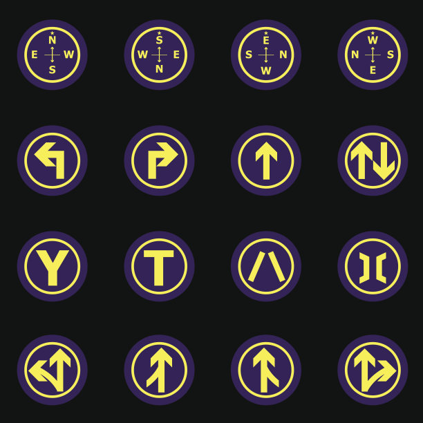 道路标志的颜色图标在黑色的背景图片下载