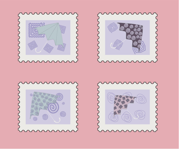 四张带雨伞的邮票图片下载