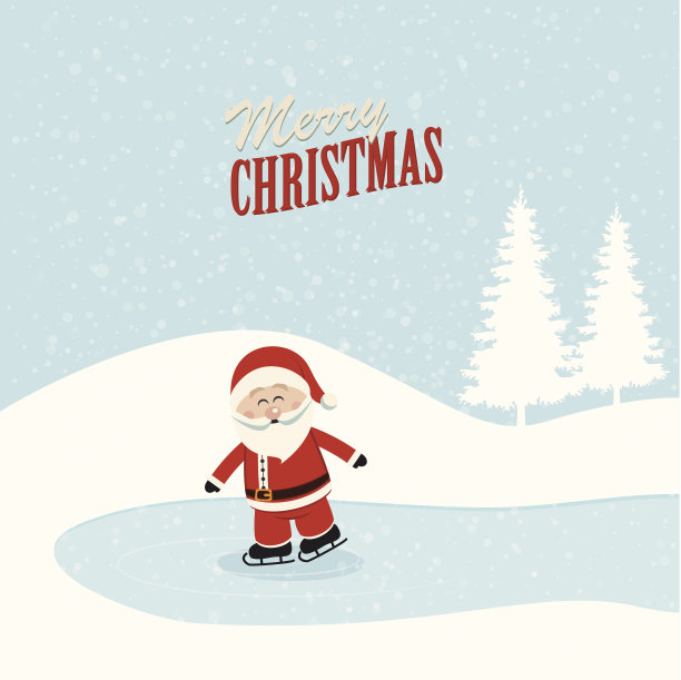 圣诞老人在冰雪上滑冰图片下载