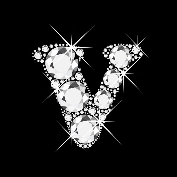 字母V配钻石珠光宝气图片下载