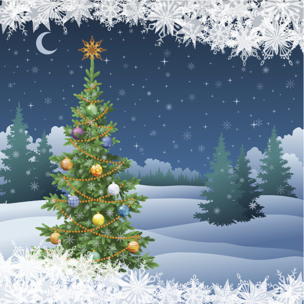 冬天的风景与圣诞树图片下载