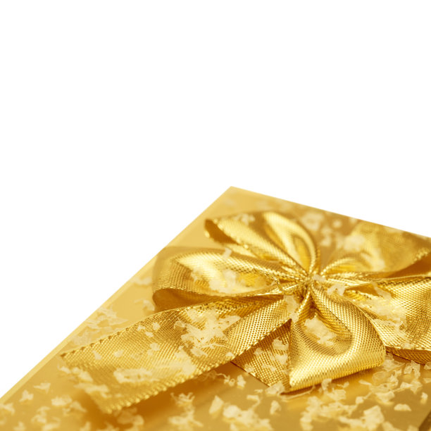 一个角落的礼物在金色的包装与剪切路径图片下载
