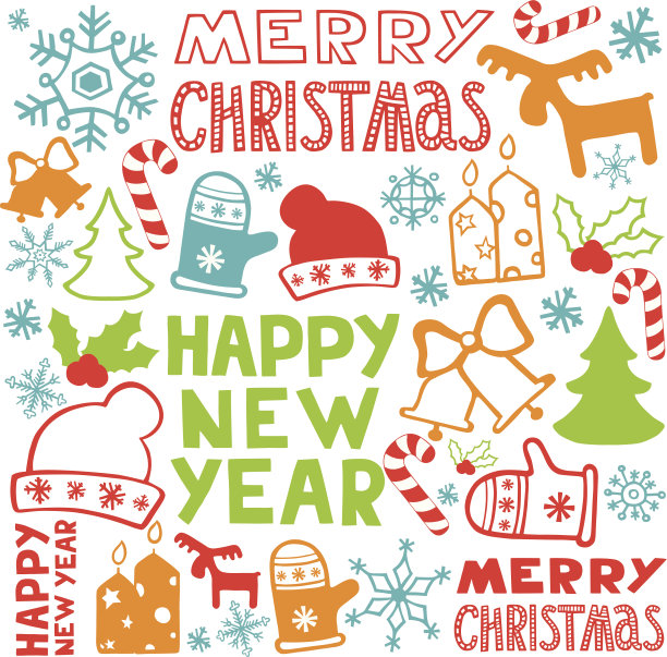 圣诞和新年元素无缝背景。图片下载