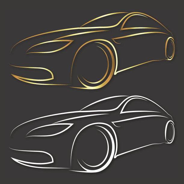 黑色背景上的汽车的金色和银色轮廓图片下载