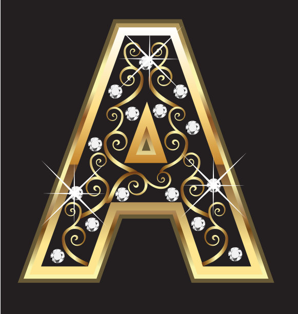 金色字母A带有漩涡状的装饰图片下载