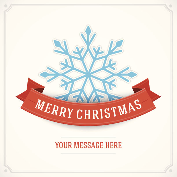 圣诞快乐，明信片彩带和雪花背景图片下载