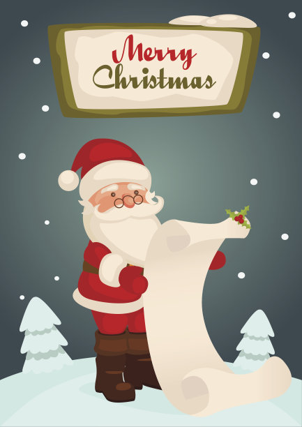 圣诞老人读着一长串礼物清单图片下载