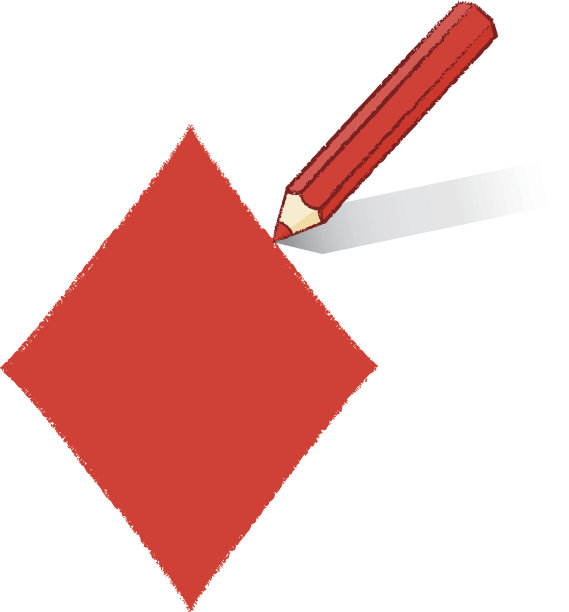 红色铅笔绘制方块王牌玩牌图标图片下载