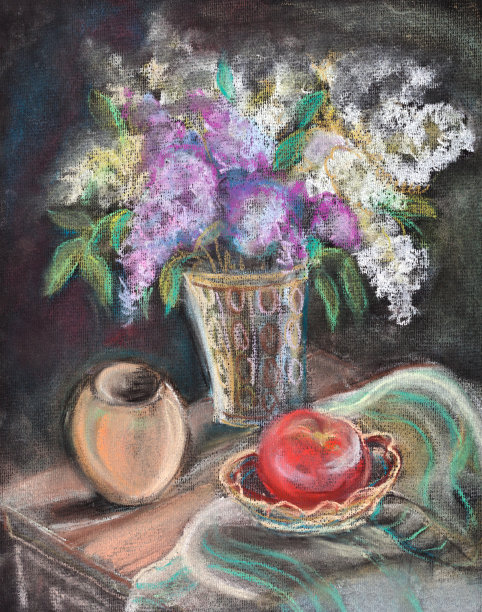 带有丁香花束的静物图片下载