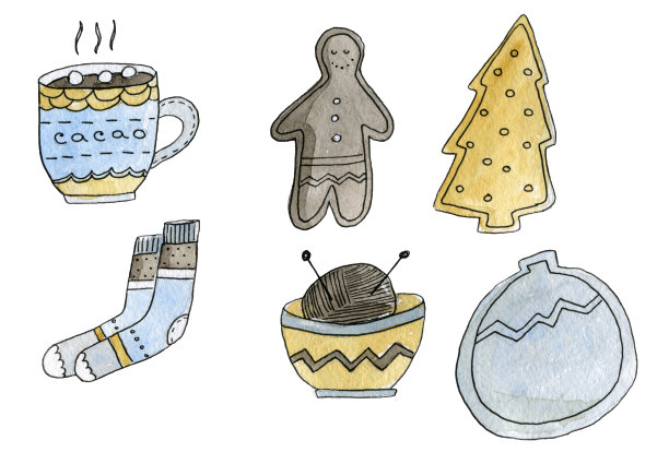 冬季装饰水彩画集图片下载