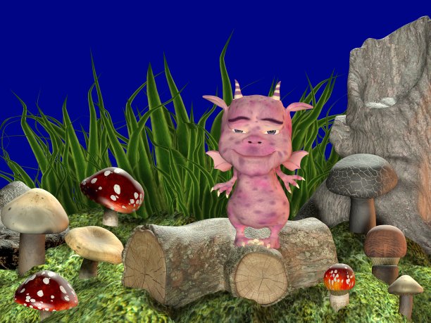 龙和蘑菇在草地上图片下载