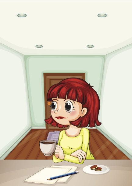 房间里有个女人边喝咖啡边做报告图片下载