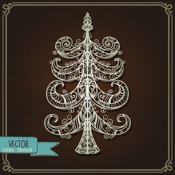 带有圣诞树的复古卡片图片下载