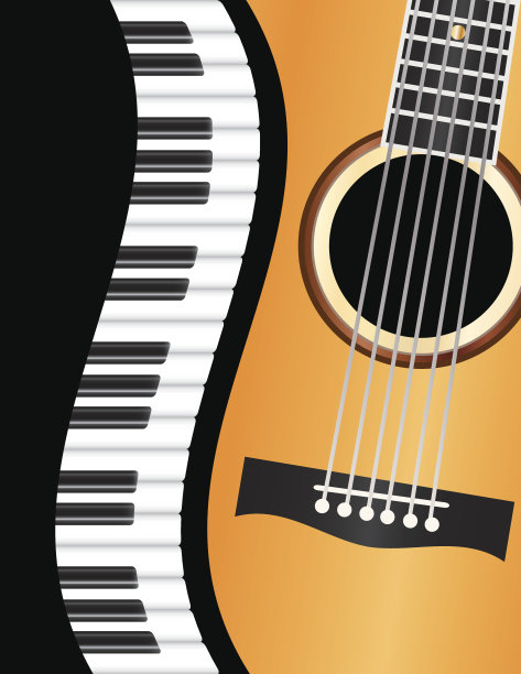 钢琴波浪形边界与吉他矢量插图图片下载