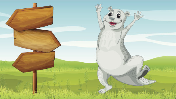 动物旁边的一个木制箭头板图片下载