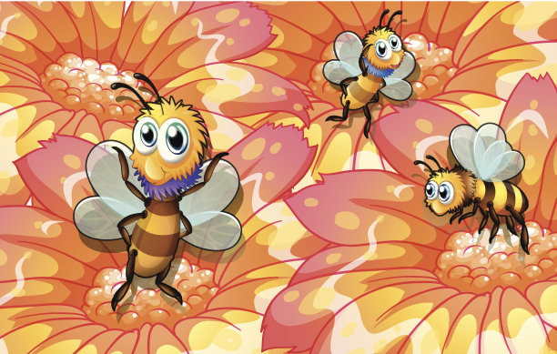 三只蜜蜂在收集食物图片下载