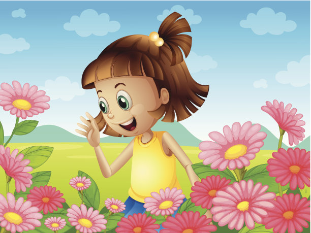 快乐的小女孩在花园里微笑图片下载