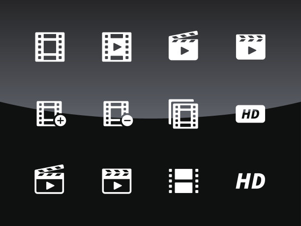 黑色背景上的视频图标。图片下载