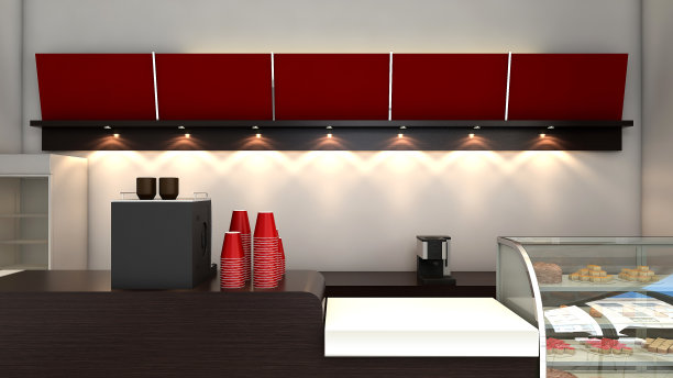 咖啡店或面包店室内的3d渲染图片下载