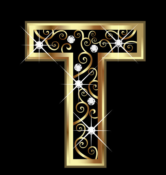 金色字母T带有漩涡状的装饰图片下载