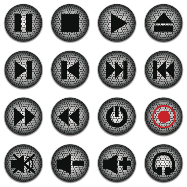 一组网页图标，按钮音频视频媒体控制器图片下载