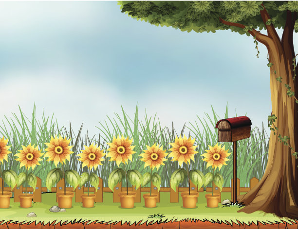 有鸟屋的花园素材图片