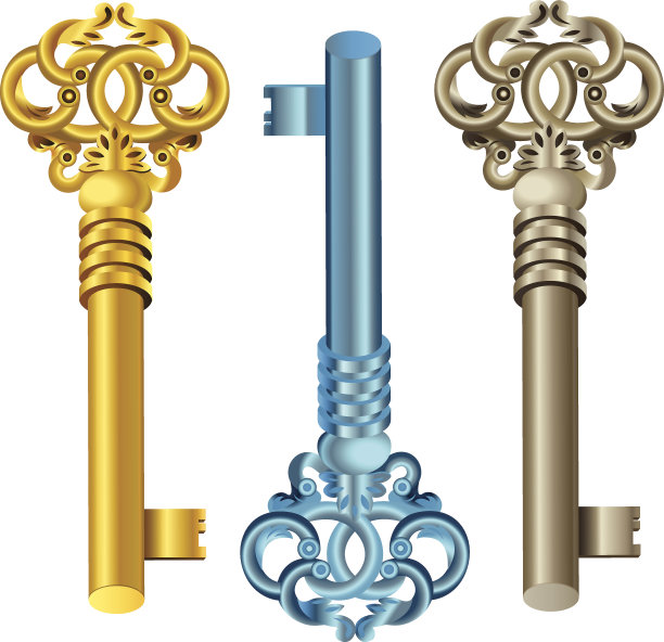 复古金属键设置矢量插图图片下载