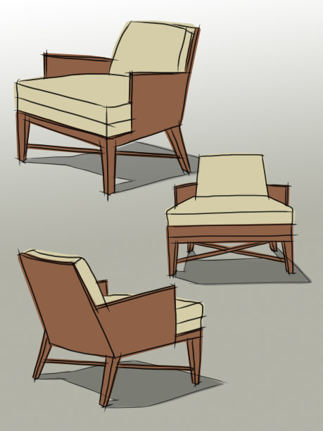 灰色背景上的现代古典扶手椅绘画/插图图片下载