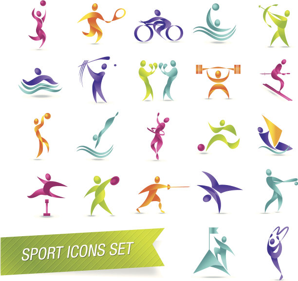 彩色体育图标设置矢量插图图片下载