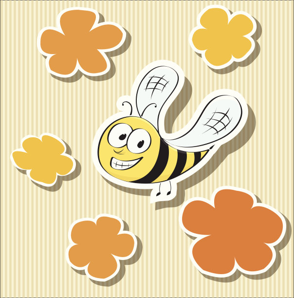 花形纸标签和卡通蜜蜂图片下载