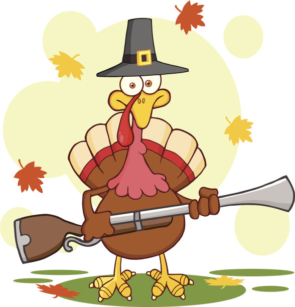 带步枪和背景的朝圣者火鸡图片下载