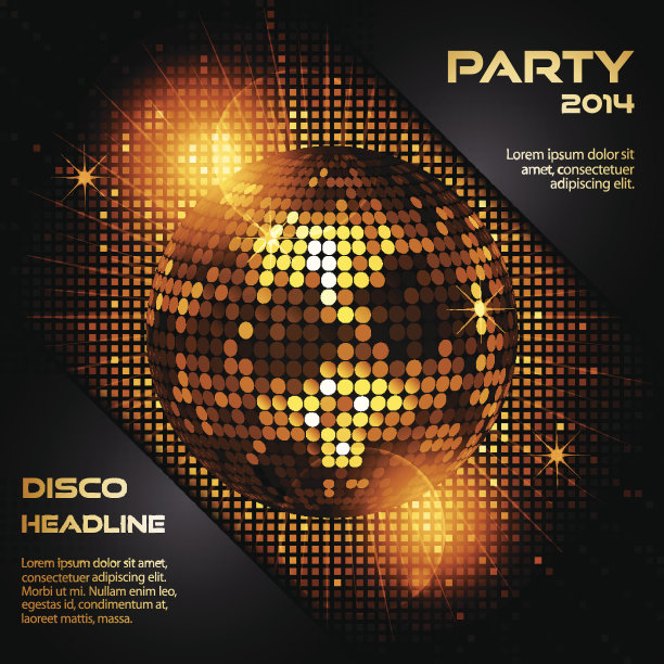 迪斯科球在发光的黄金与样本文本图片下载