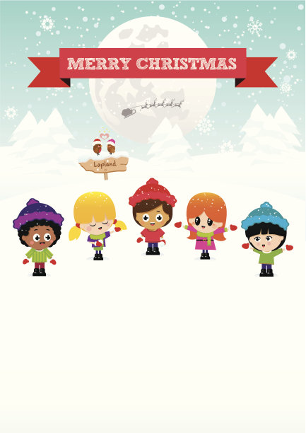 一群活跃的孩子在户外玩雪，拉普兰图片下载