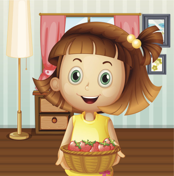 屋子里有个女孩，拿着一篮子浆果图片下载