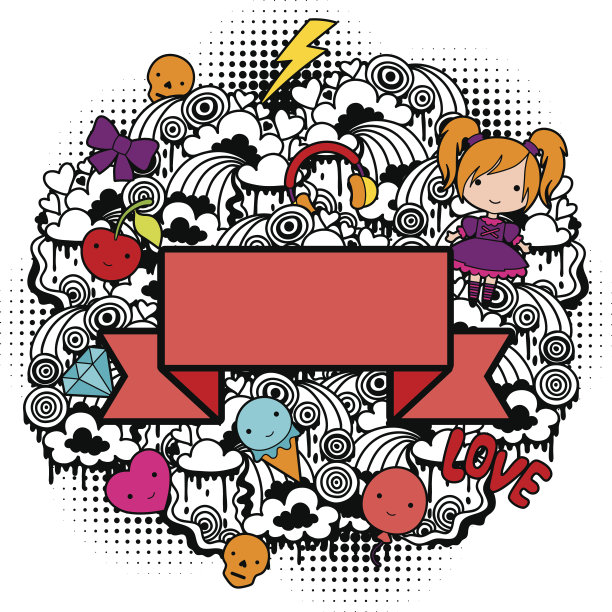 抽象的背景与可爱的涂鸦。图片下载