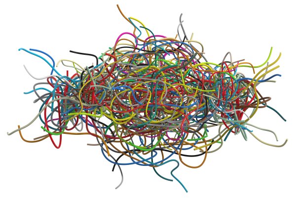 缠结在白色背景上的彩色电缆的特写图片下载