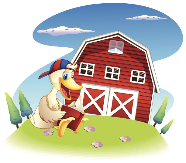 鸭子在谷仓附近看书图片下载