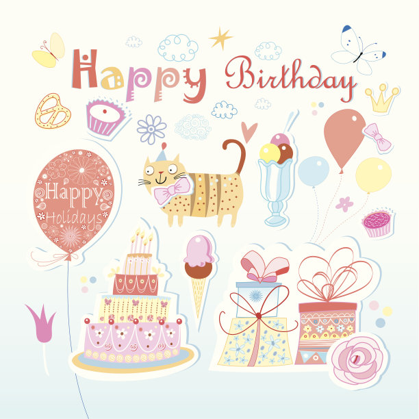 矢量生日派对元素的集合素材图片