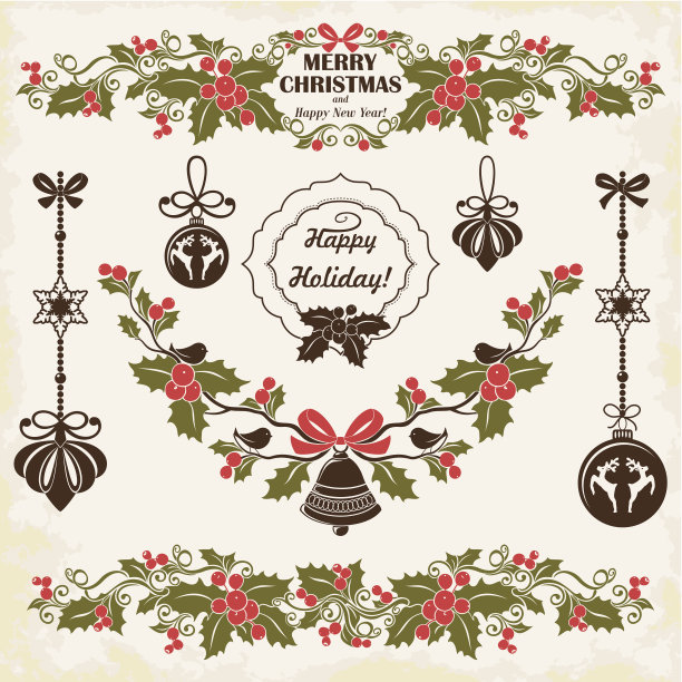 剪影复古圣诞装饰收集，一套。图片下载