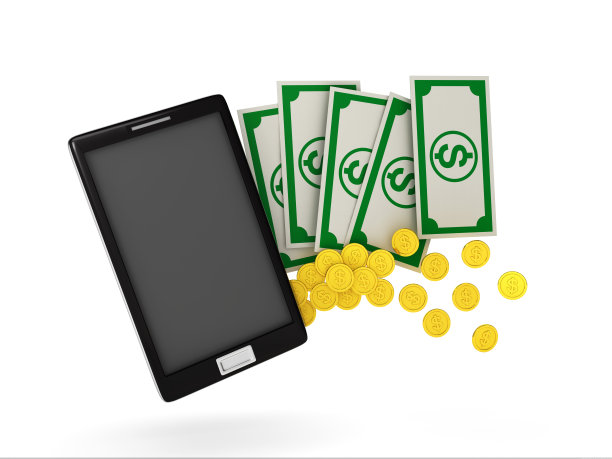 带有手机的在线钱包，包含剪切路径图片下载