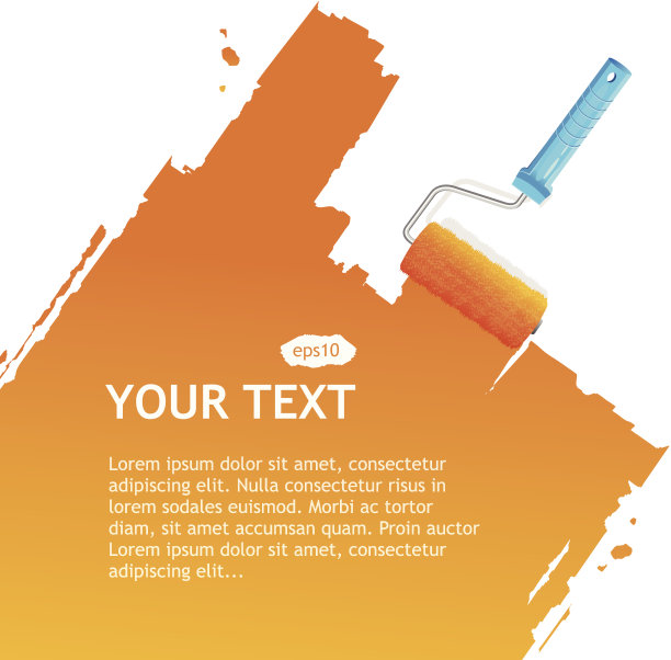画笔在白色的背景上涂上橙色的颜料图片下载