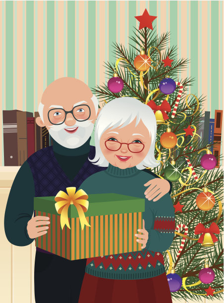 一对老夫妇庆祝圣诞节图片下载