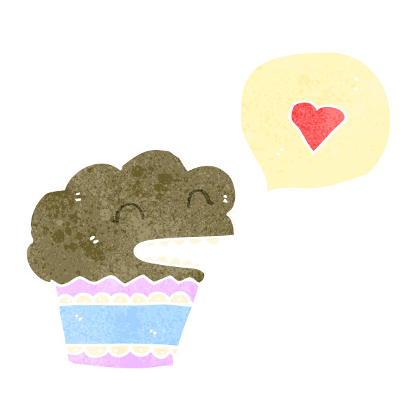 复古卡通纸杯蛋糕与爱心图片下载