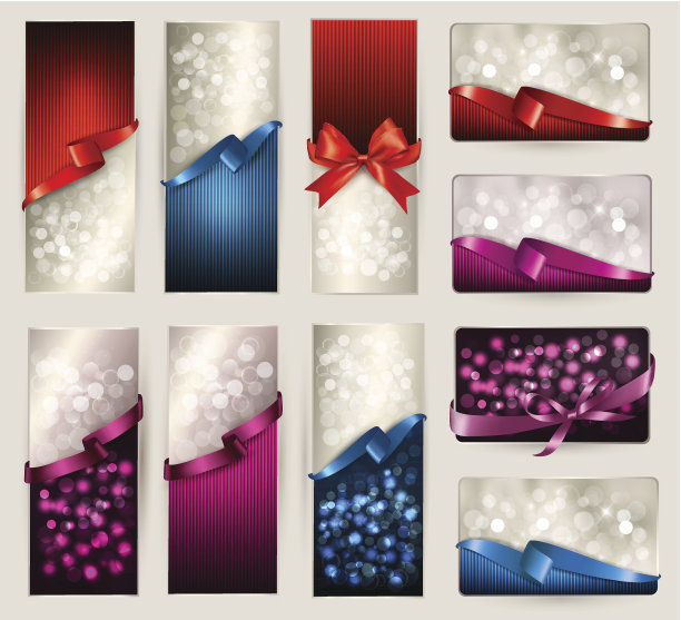 一套美丽的礼品卡和彩带横幅图片下载