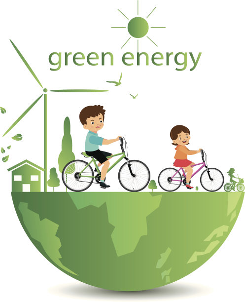 孩子们骑着绿色的自行车。图片下载