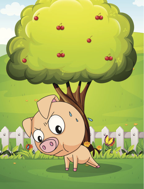 猪在樱桃树下锻炼图片下载