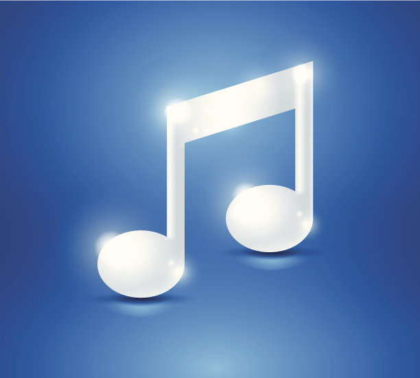 蓝色背景上白色闪亮的音符图片下载