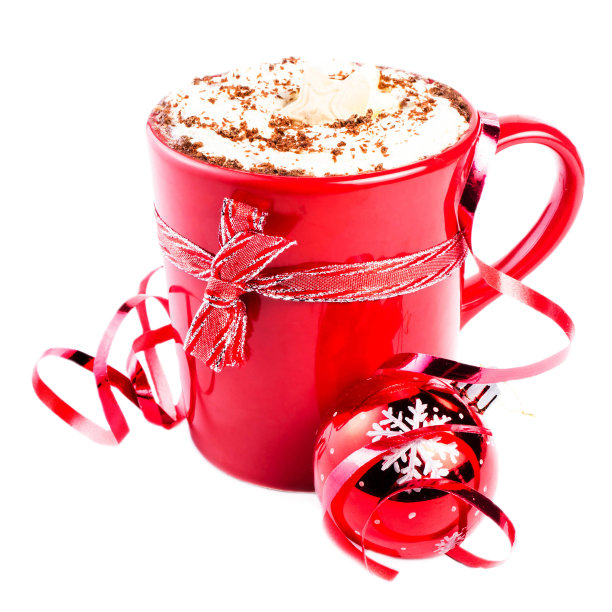 圣诞贺卡与红色咖啡杯盖图片下载