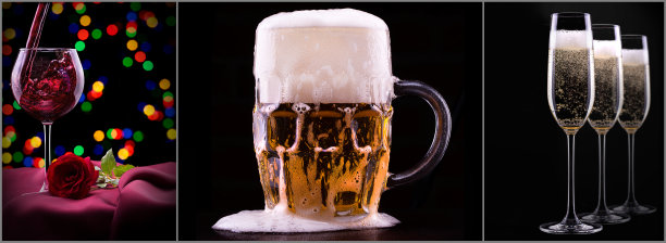 啤酒，葡萄酒，香槟加黑啤图片下载